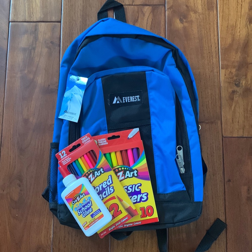 Everest Backpack Front & Side Pockets Royal Blue Black + school supplies 🆕NEW!